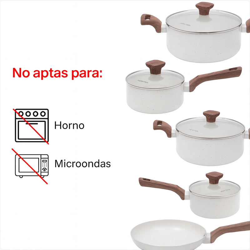 Conjunto Completo de 10 Piezas en Acero Inoxidable con Revestimiento de Cerámica y Mangos de Madera