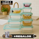 [PAGÁ 4 LLEVÁ 8] Conjunto de Recipientes de Vidrio con Tapa Antiderrame + REGALO: Porta Condimentos