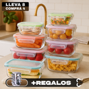 [PAGÁ 4 LLEVÁ 8] Conjunto de Recipientes de Vidrio con Tapa Antiderrame + REGALO: Porta Condimentos