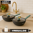 [Llevá 2 Pagá 1] Sartén Multifuncional de Acero Inoxidable Antiadherente con Mango de Goma +REGALO: Juego de Cuchillos y Porta Cuchillos